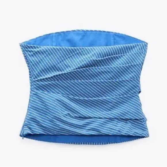 ZARA Blue and White Striped tube top - strapless size small. - Picture 7 of 9